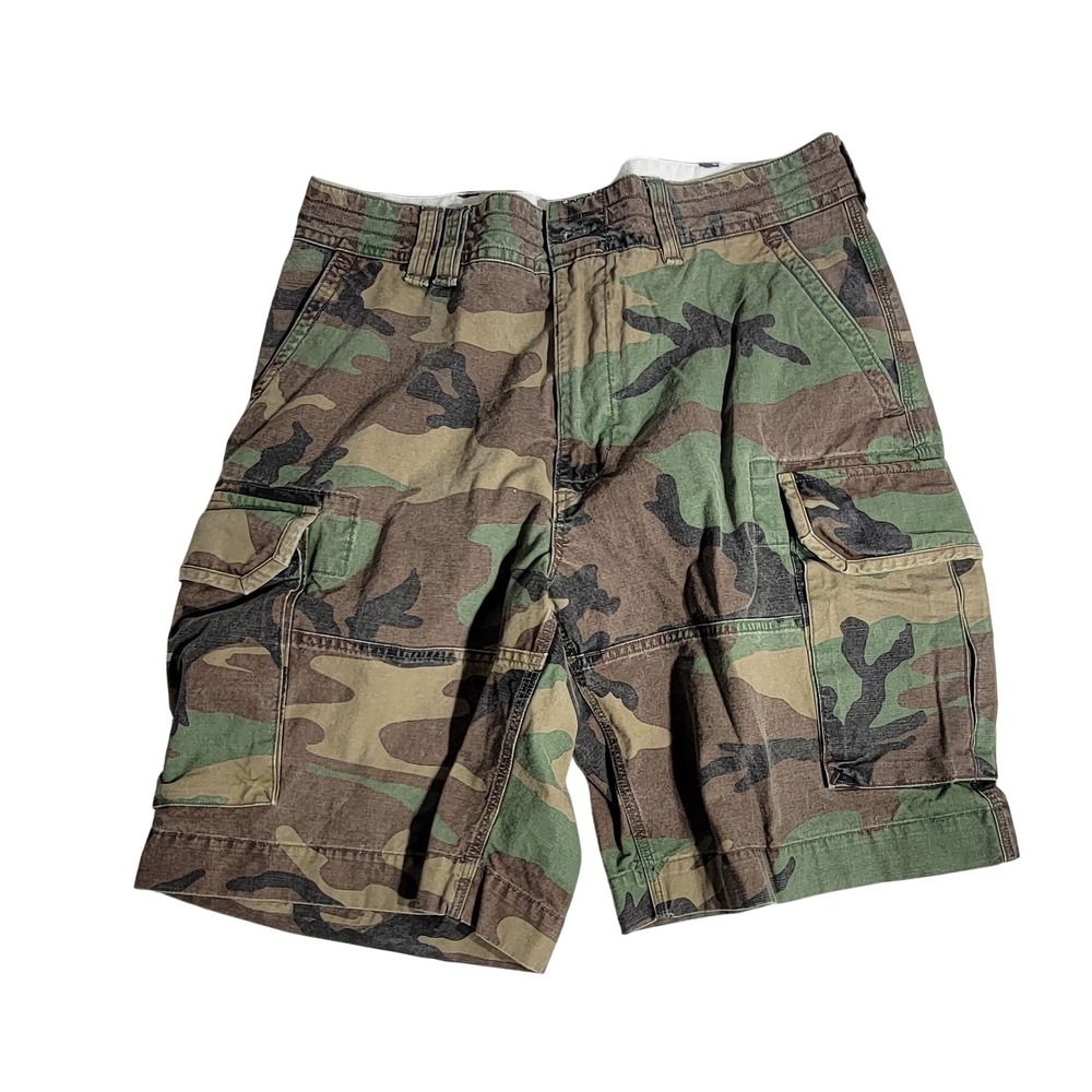 Polo Ralph Lauren Mens Woodland Camo Cargo Shorts Size 35 Green Brown Cotton